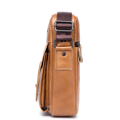 100% Genuine Leather Men's Sling Shoulder/Messenger Bag Double Zipper 8" Handbag