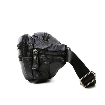 Cross-body Bag Genuine Leather Black Fanny Pack Men waist Bag Running