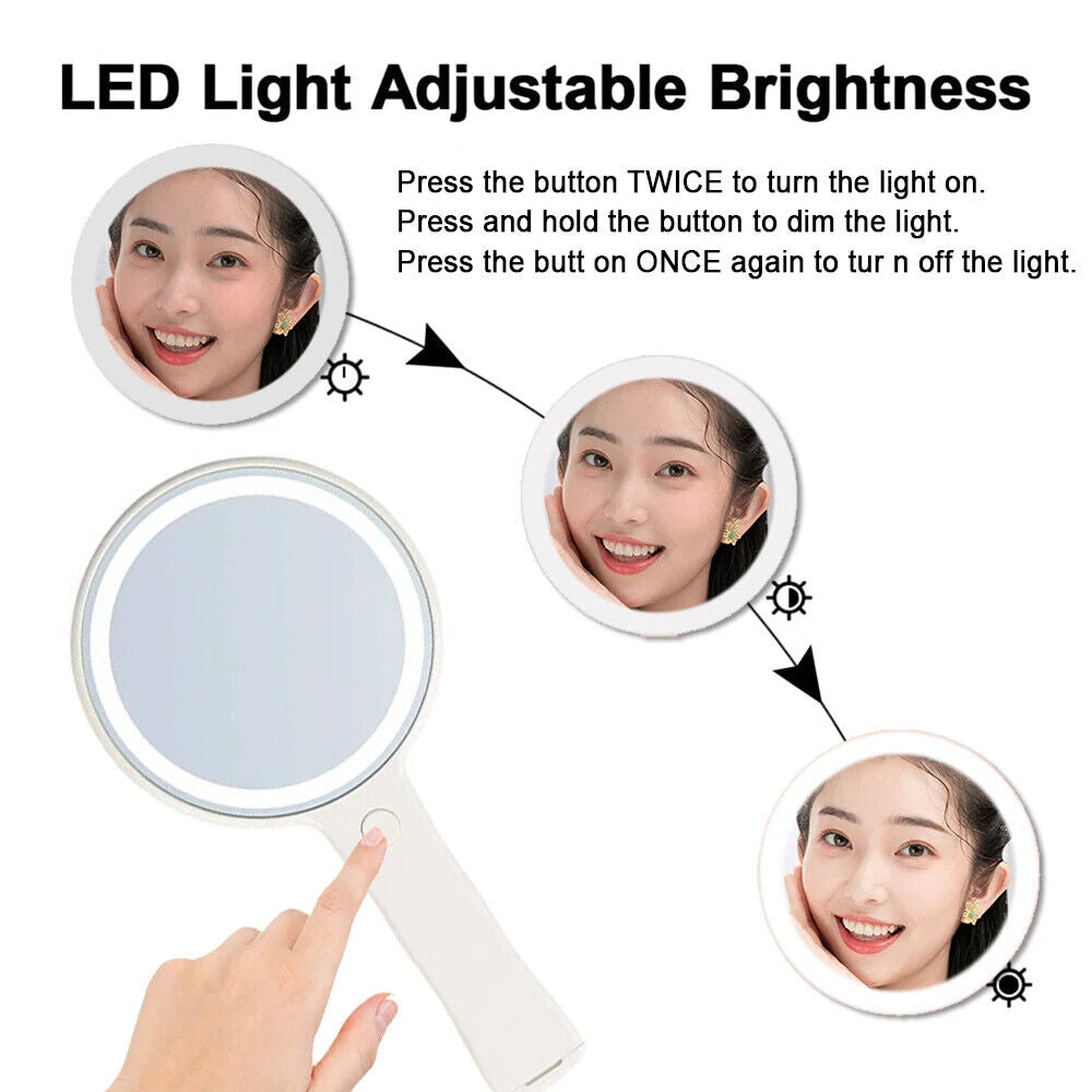 USB Makeup Mirror ABS+Glass LED Light Compact Handheld Vanity Round Touch Screen