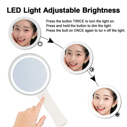 USB Makeup Mirror ABS+Glass LED Light Compact Handheld Vanity Round Touch Screen