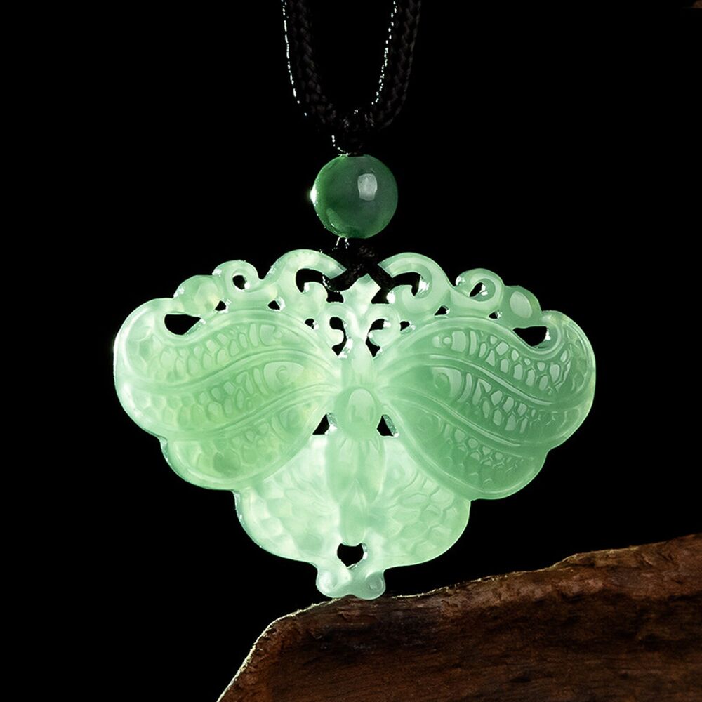 Natural Grade A Jade Jadeite Lucky Men Women Two-sided Carved Butterfly Pendant
