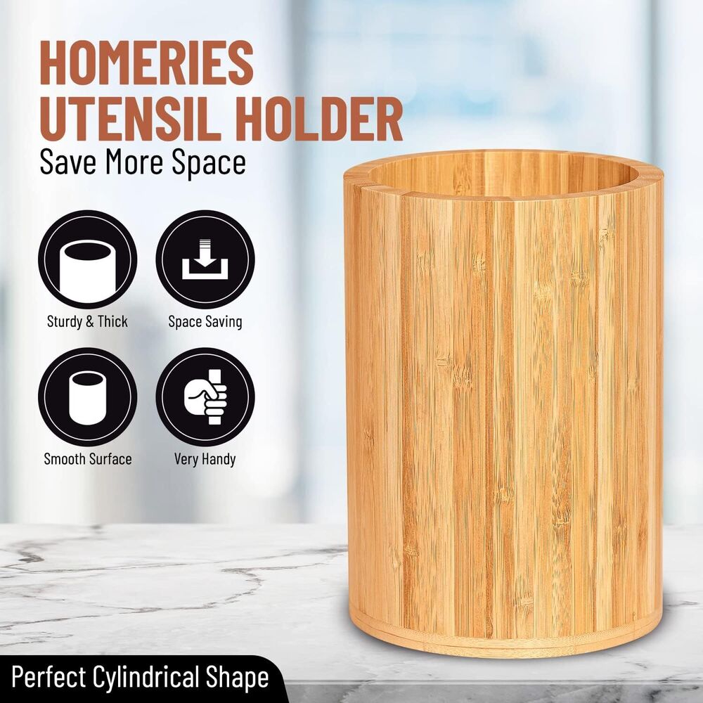 Bamboo Utensil Holder Kitchen Decor Storage Organizer Kitchen Bathroom Office