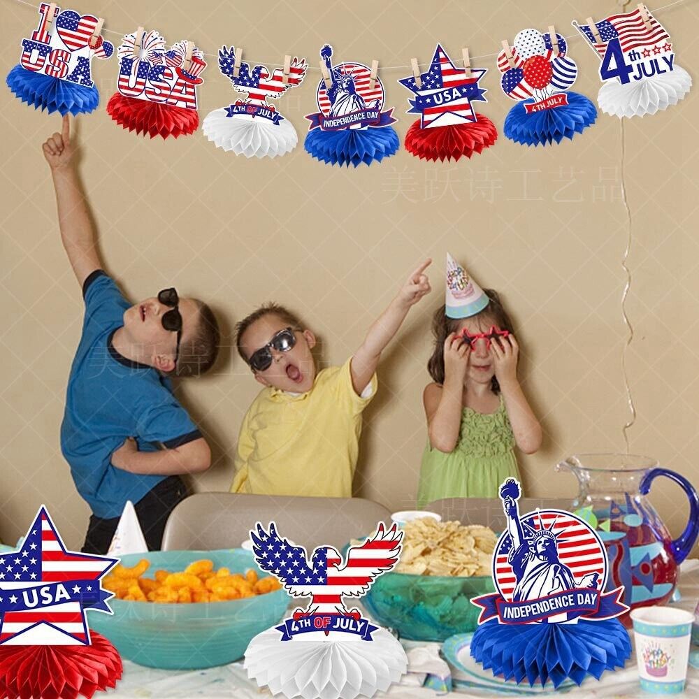 9pics 4th Of July Wreath Ornaments American Flag Decor Patriotic Home July Party