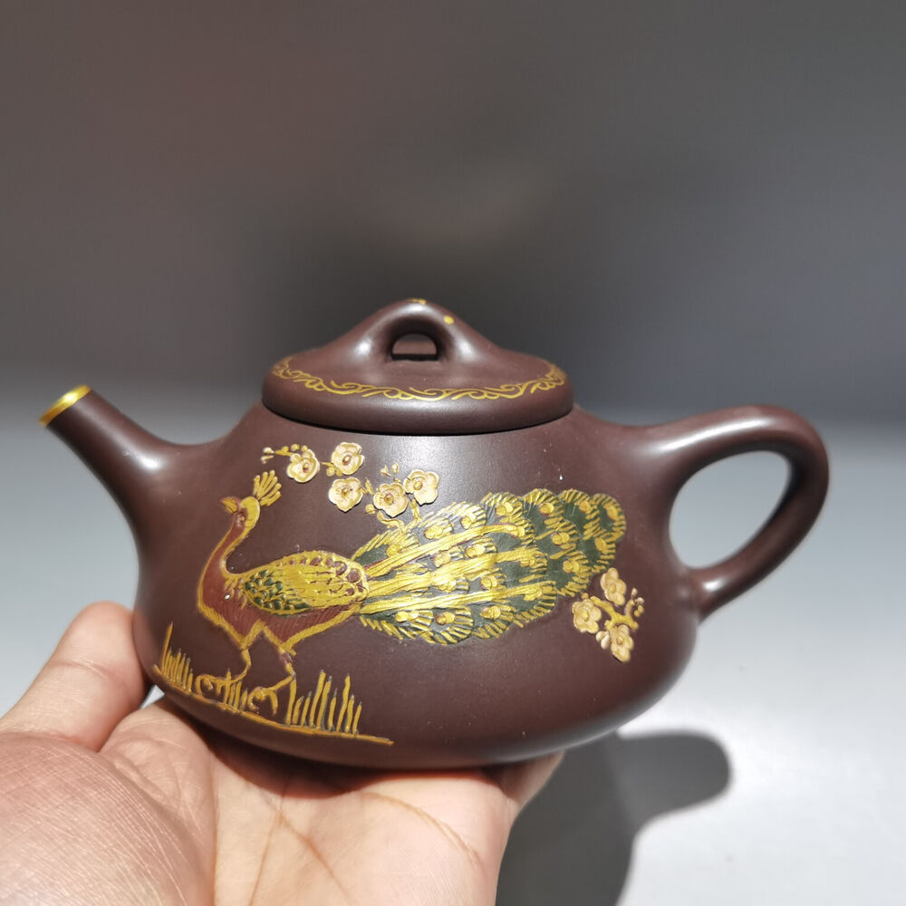 Chinese Yixing Zisha Clay Handmade Exquisite Teapot（描金石瓢壶 底款：周桂珍）