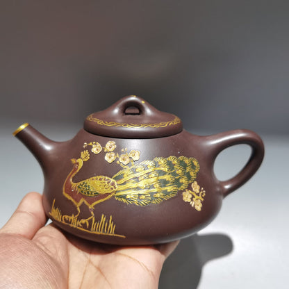 Chinese Yixing Zisha Clay Handmade Exquisite Teapot（描金石瓢壶 底款：周桂珍）