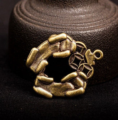 37MM Chinese Bronze Brass Animal Two Pixiu Pi Xiu Unicorn Wealth Amulet Pendant