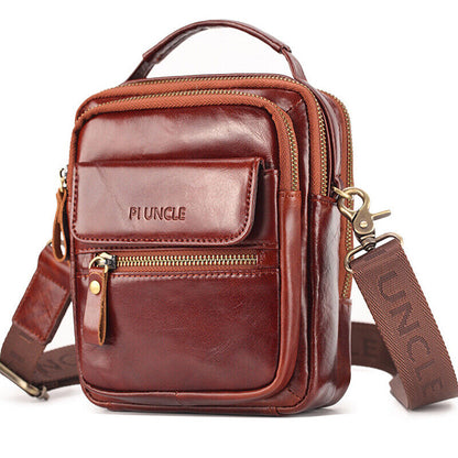 100% Genuine Leather Men's Sling Shoulder/Messenger Bag Double Zipper Handbags