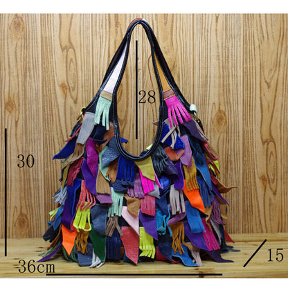 Designer Genuine Leather Colorful Tassel Handbag Underarm bag Women Shoulder Bag