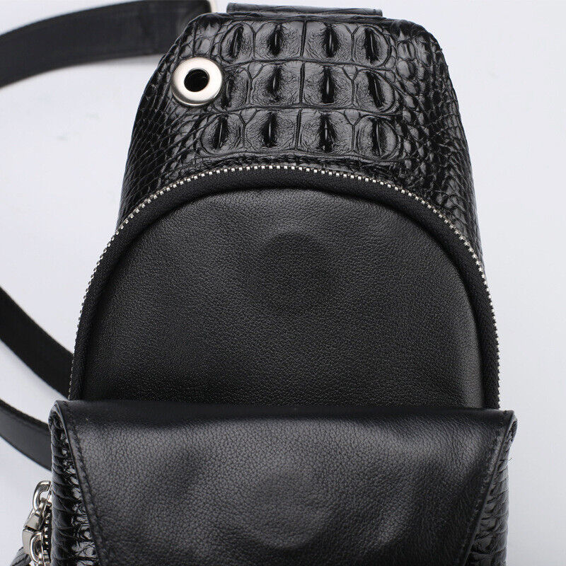 Handcrafted Siamese Crocodile Leather Crossbody Chest Bags Men's Sling Backpack