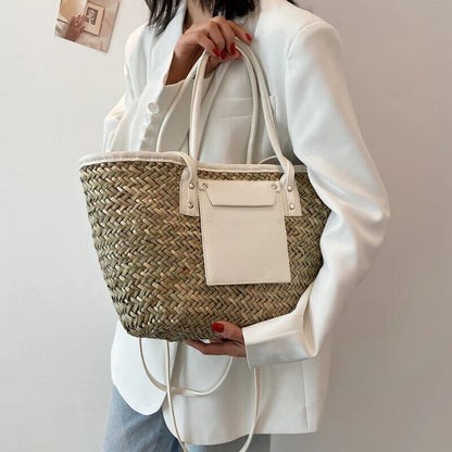 Summer Handmade Bags Women Straw Bags Woven Handle Handbags Bags Shoulder Bag