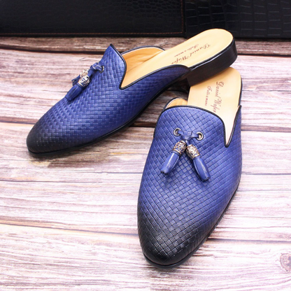 Half Shoes Men Genuine Leather Brown Blue Black Shoes Mens Fashion