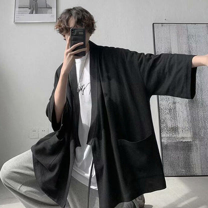 Men Japanese Kimono Coat Loose Cape Cloak Top Baggy Oversize Jacket Robe Outwear
