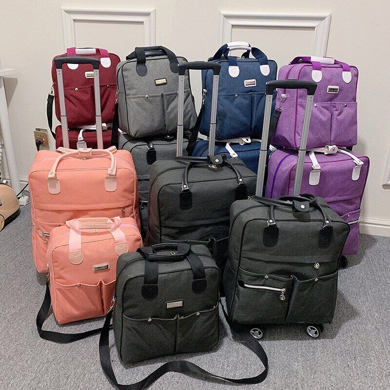 2PCS/SET Wheeled Bag Women Travel Backpack Girl Wheels Trolley Bags Suitcase Bag