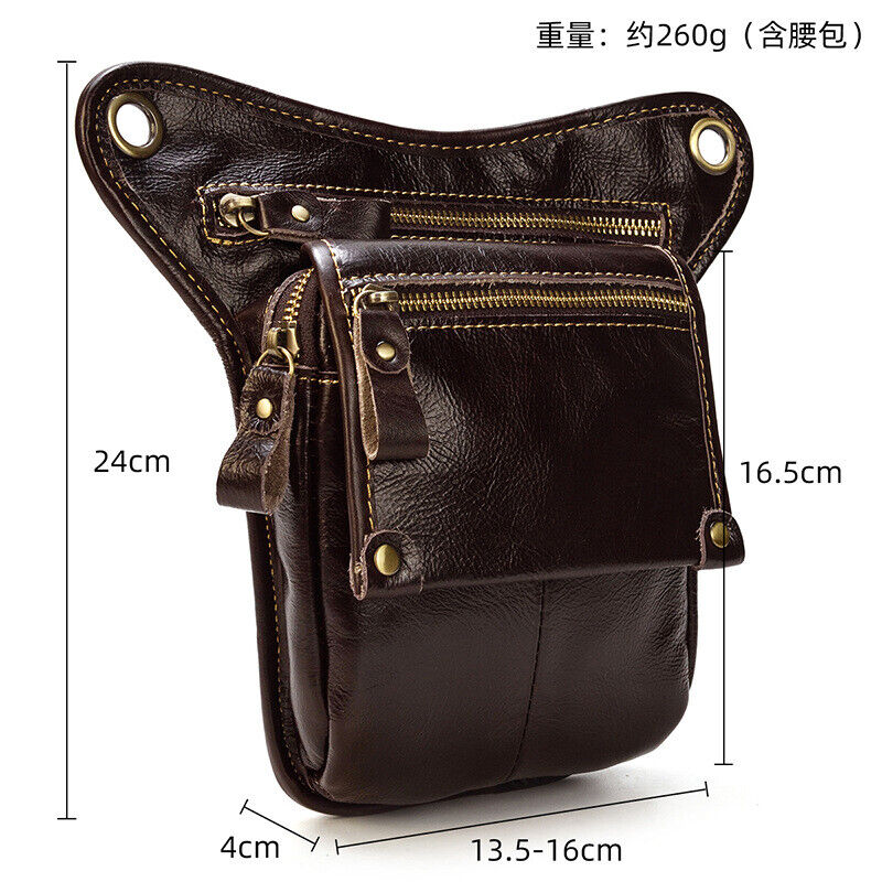 Motorcycle Outdoor Genuine Leather Drop Leg Bag Tactical Thigh Waist Fanny Pack