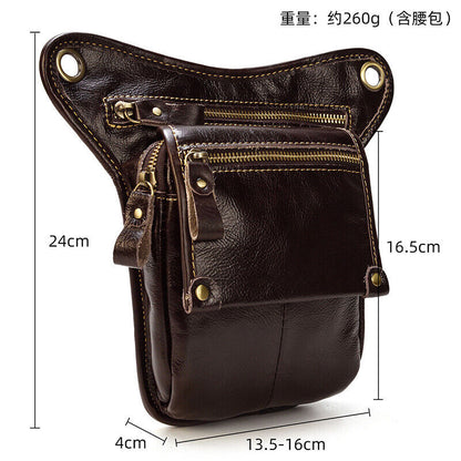 Motorcycle Outdoor Genuine Leather Drop Leg Bag Tactical Thigh Waist Fanny Pack