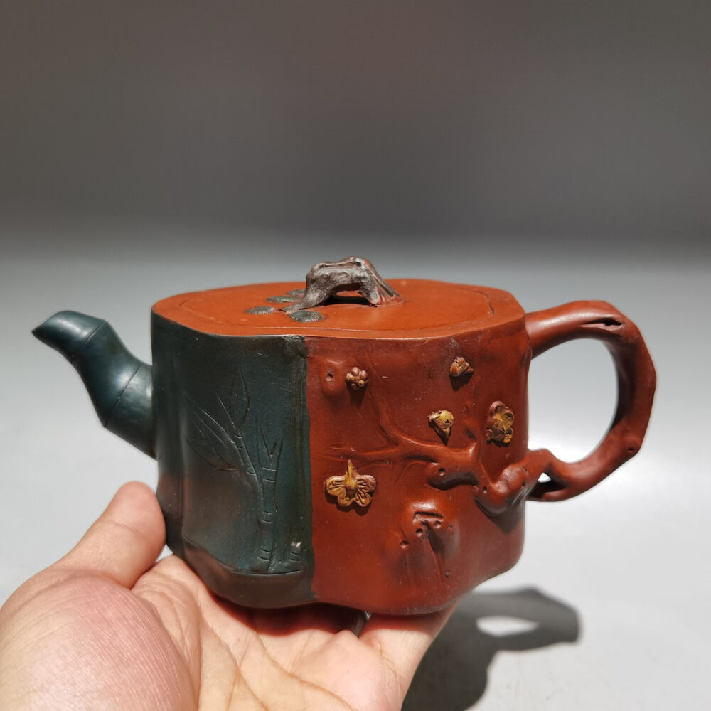 Chinese Yixing Zisha Clay Handmade Exquisite Teapot （三色树桩壶 底款：周桂珍 )