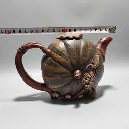Vintage Chinese Yixing Purple Clay Teapot Zisha Ceramic Pumpkin Teaware Collect