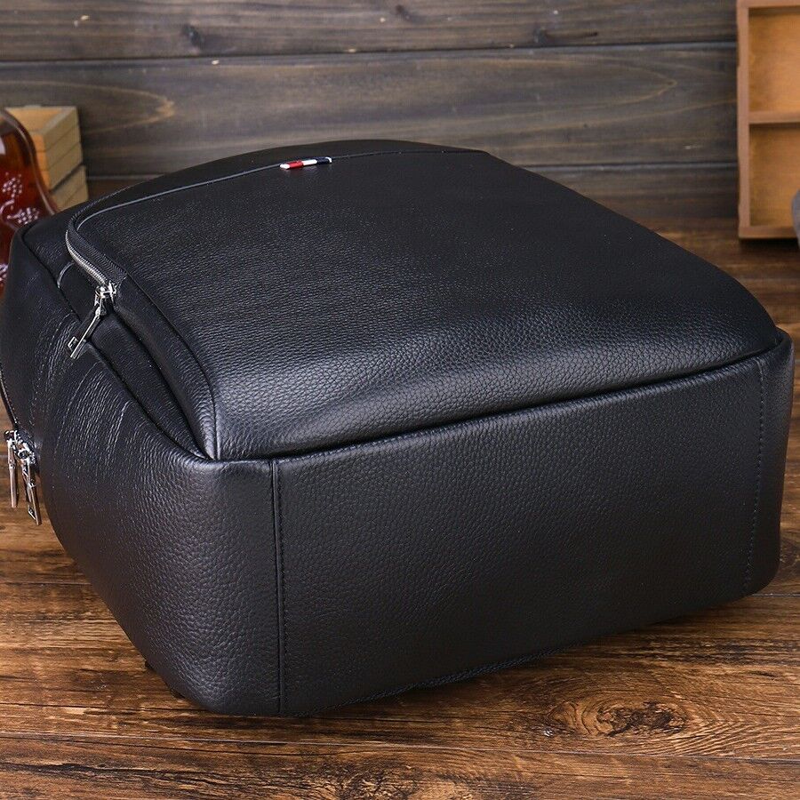 Top Cow Leather Black Men's bag, Soft Leather Large Capacity Backpack Travel Bag