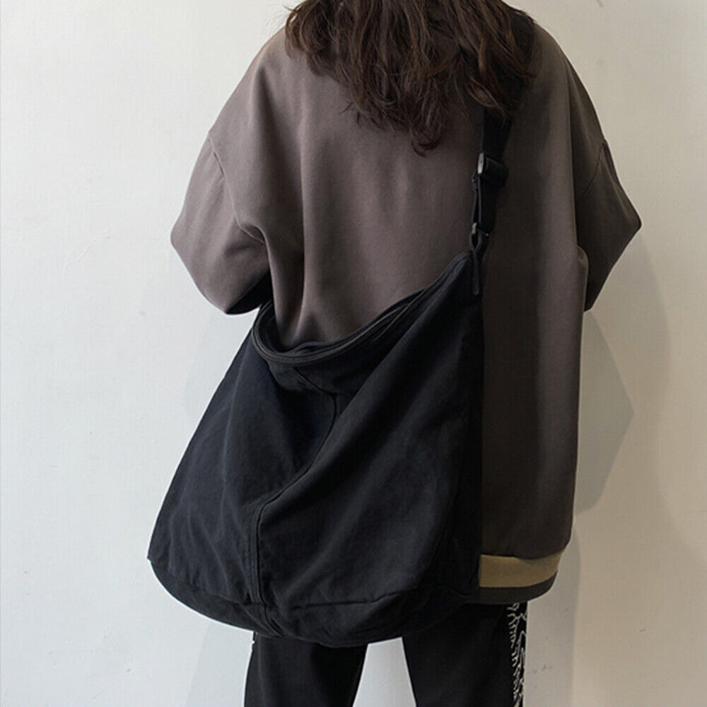 Solid Color Messenger Bag Washable Canvas Shoulder Bag Canvas Tote Bag 1PCS
