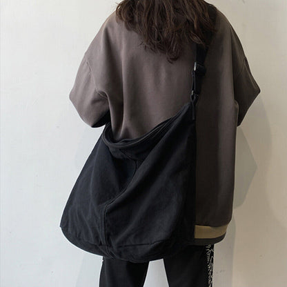 Solid Color Messenger Bag Washable Canvas Shoulder Bag Canvas Tote Bag 1PCS