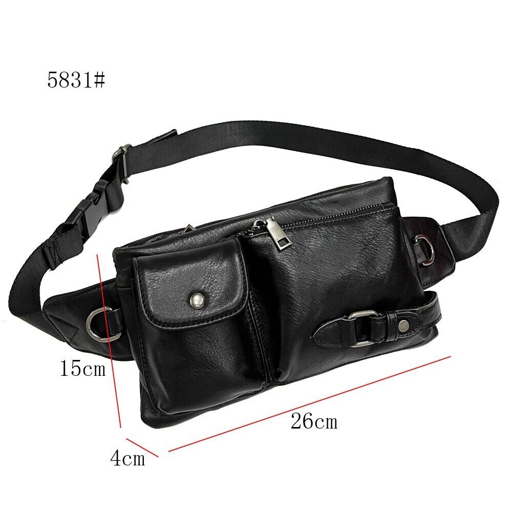 Black Men Real Cow Leather Waist Fanny Pack Sport Bags Sling Crossbody Bags