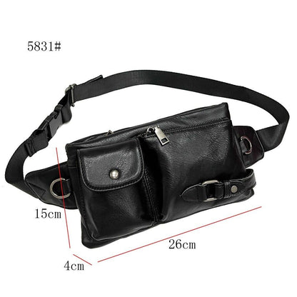 Black Men Real Cow Leather Waist Fanny Pack Sport Bags Sling Crossbody Bags