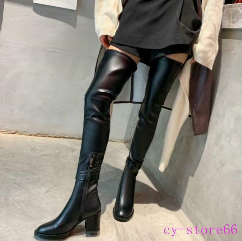 European Women's Over The knee High Thigh Boots Leather Chunky/Block Heel Shoes