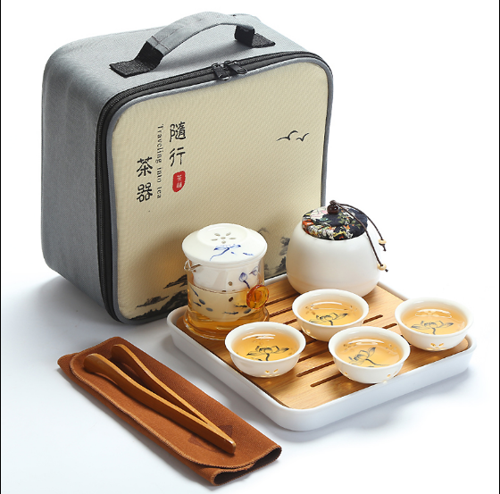 Travel tea set set portable bag ceramic express cup one pot two or four cups sim