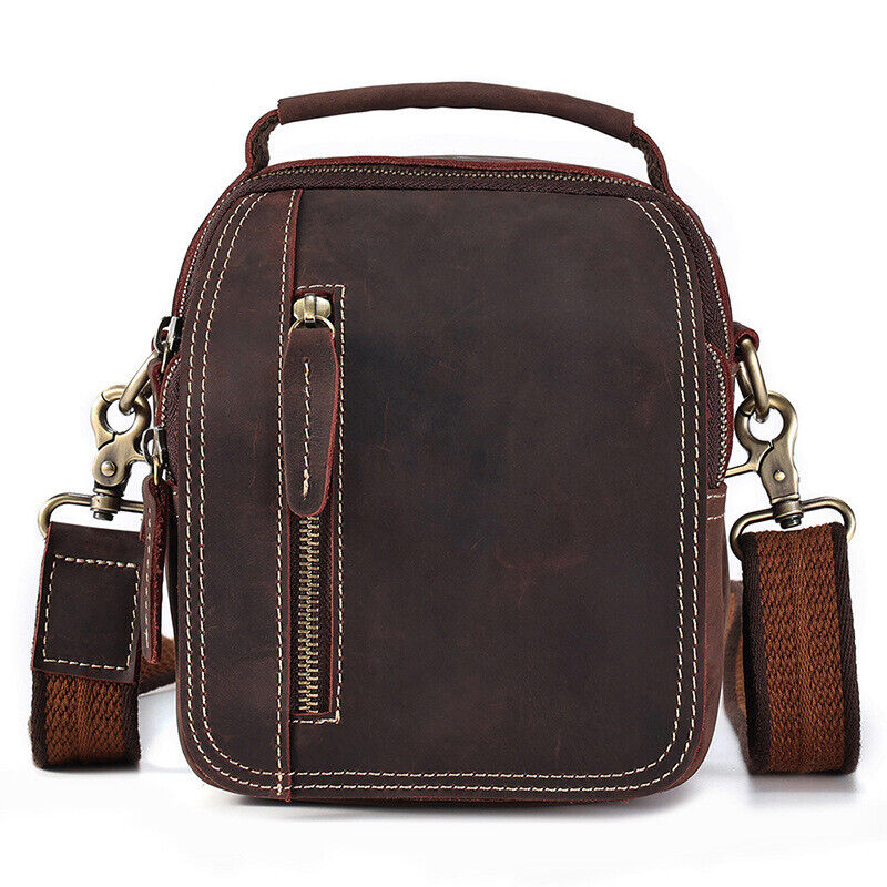 Crazy Horse Leather Men's Shoulder Bag Waist Belt Bag Outdoor Fanny Pack Handbag