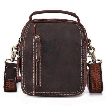 Crazy Horse Leather Men's Shoulder Bag Waist Belt Bag Outdoor Fanny Pack Handbag