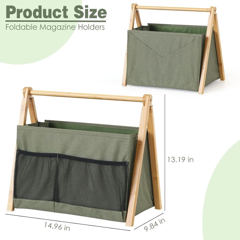 Magazine Holder Foldable Rack Basket with Pocket Book Bin Caddy Organizer Gift