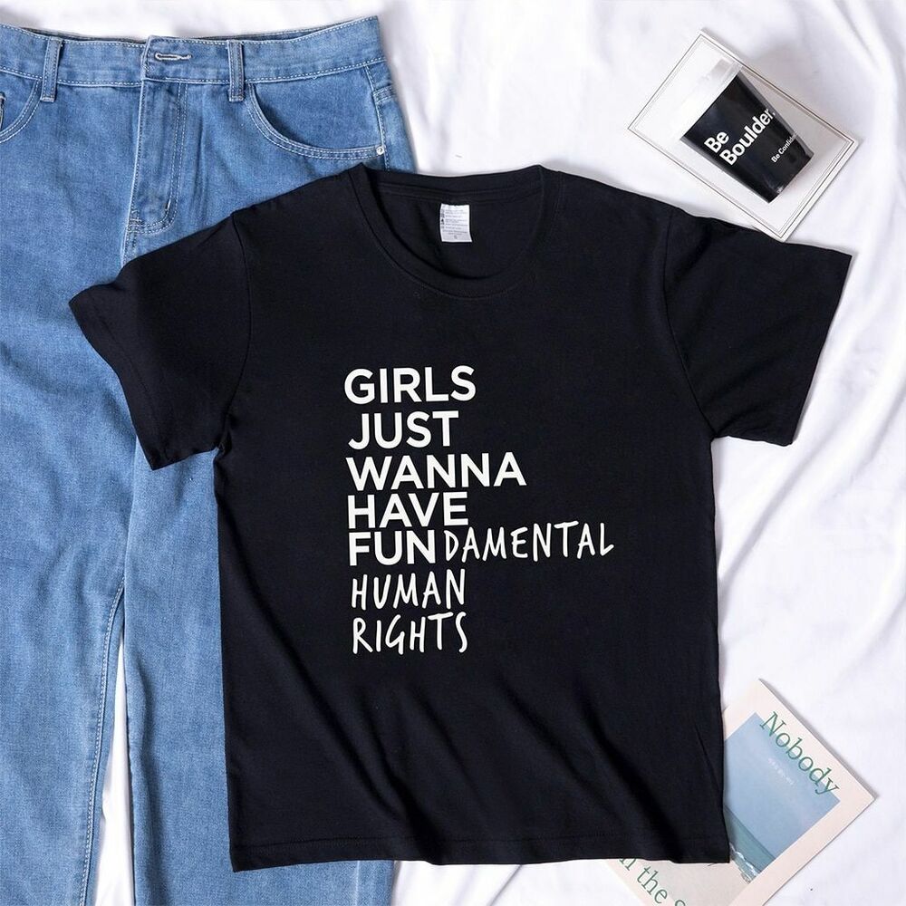Woman T Shirt Fundamental Right Letter Print Short Sleeve Tops Tee Casual Cotton