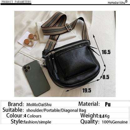 Crossbody Bag Pu Leather Bags Ladies Zipper Wide Shoulder Woman Bag Female Bags