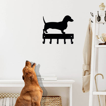 Dachshund Key Rack Dog Leash Hanger - 9 inch Wide/6x5 inch Metal Wall Art