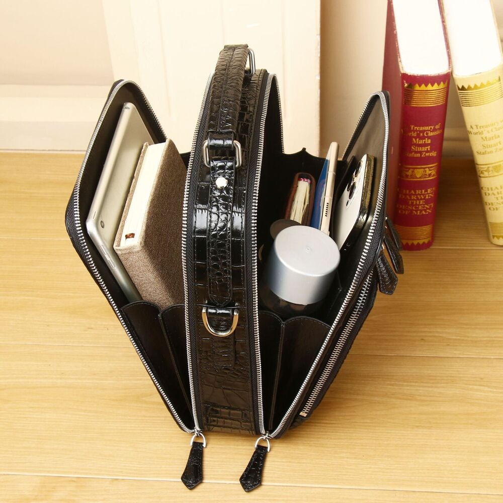 100% Real Leather Shoulder Bag, Designer Crocodile 10" Multifunctional Handbags