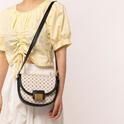 Geometric Printing Saddle Bag Women PU Leather Shoulder Bags Handbags Girl