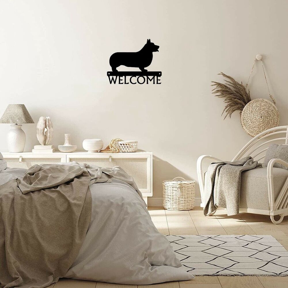 Welsh Corgi Dog Welcome Sign Ornaments Wall Stickers Shape Decoration Artwork