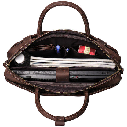 Men's Portable Briefcase Crazy Horse Leather Sling Shoulder Bags for 14" Laptop