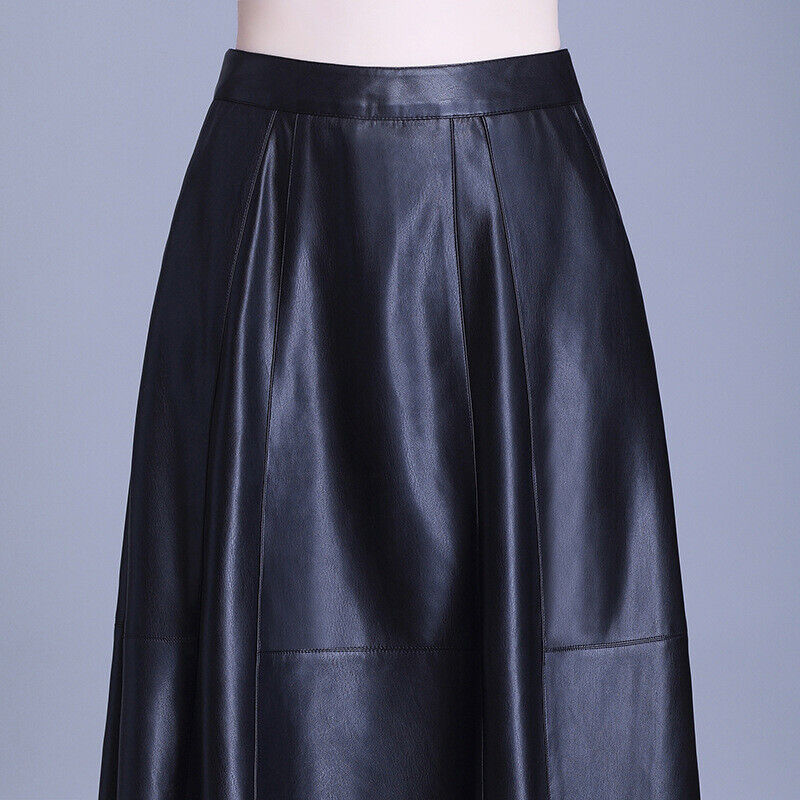 Leather Skirt Women's Skirt Medium Long Pleated Skirt High Waist Sheepskin Skirt