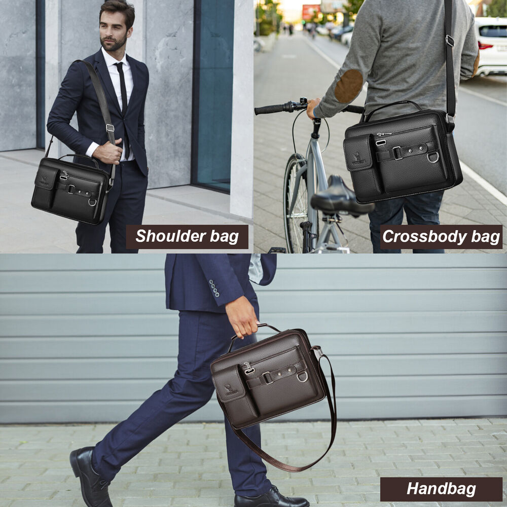 Men's Leather Messenger Bag Waterproof Handbag Cross Body Tote Shoulder Satchel