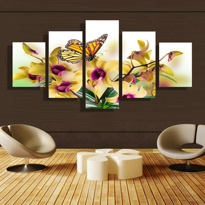 5 Pieces Canvas Wall Art Poster and Print Living Room Butterfly No Framed