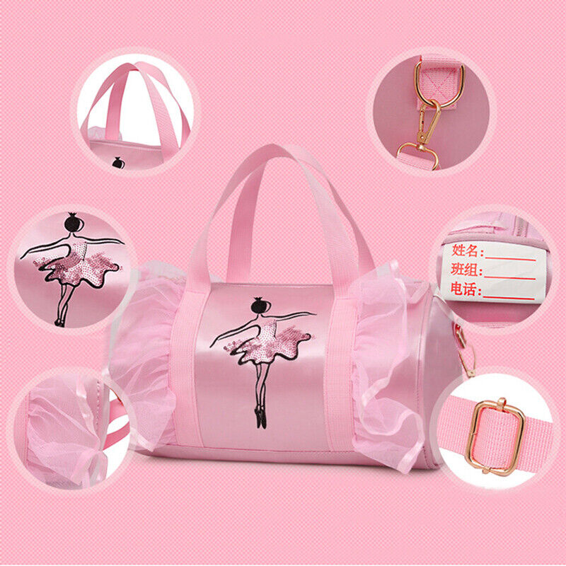 Girls Latin Ballet Dance Bags Ruffle Pink Barrels Shoulder Bag Handbag Potable