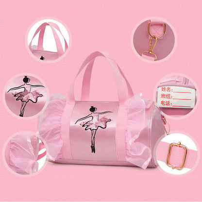 Girls Latin Ballet Dance Bags Ruffle Pink Barrels Shoulder Bag Handbag Potable