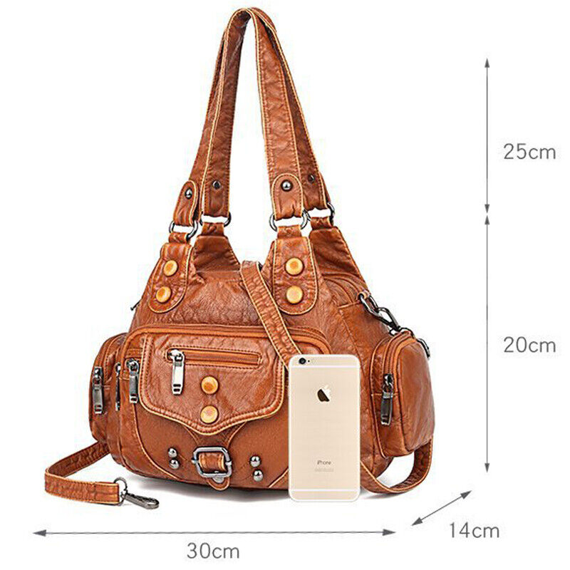 Women's Soft Faux Leather Satchel Handbag Multiple pockets Crossbody ShoulderBag