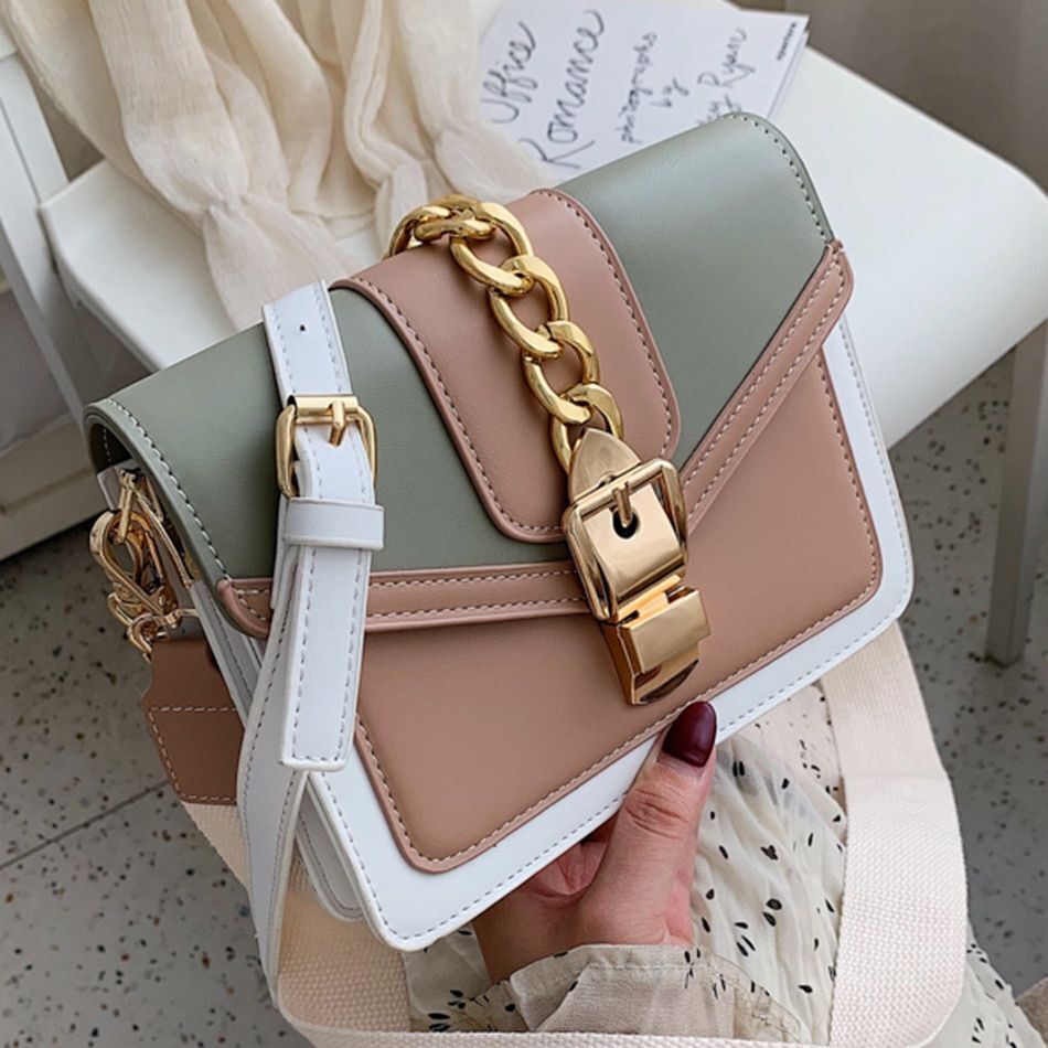 Mini Fashion Lock Flap Bag Synthetic Leather Shoulder Purse Handbag 20*15*7 CM