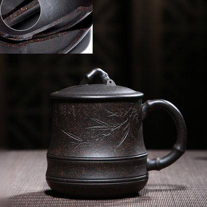 Bamboo Marked Office Cup Authentic Yixing Zisha Tea Mug With Handle Tea Cup Lid