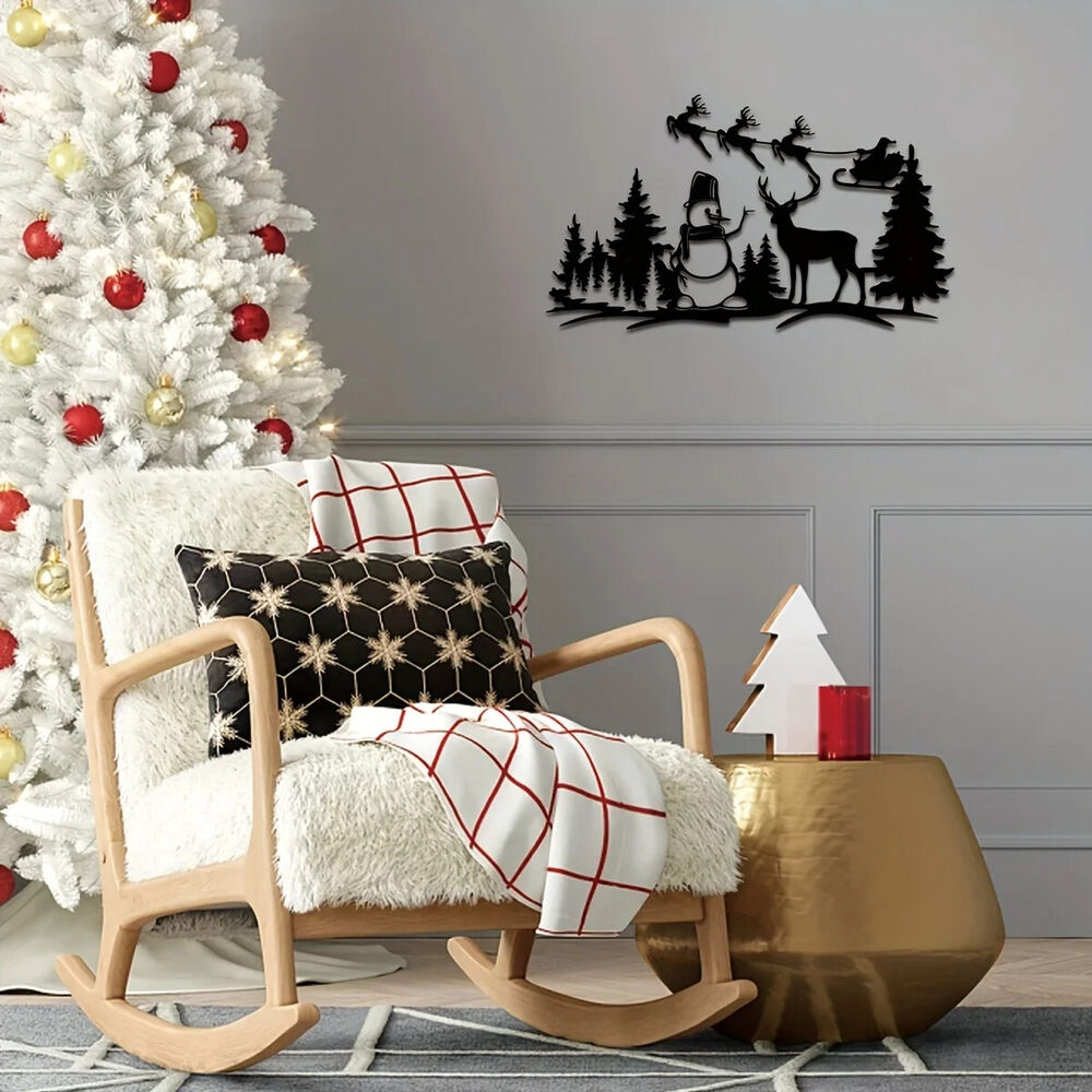 Christmas Tree Snowman Reindeer Metal Wall Art Decor, Metal Wall Hanging Art