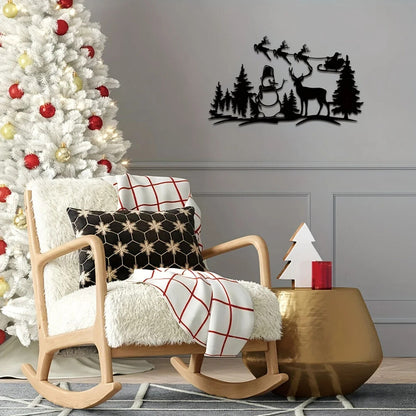 Christmas Tree Snowman Reindeer Metal Wall Art Decor, Metal Wall Hanging Art