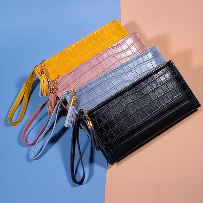 Top PU Leather Double Zip Wallet, Crocodile Print Phone Bag Fashion Clutch Bag