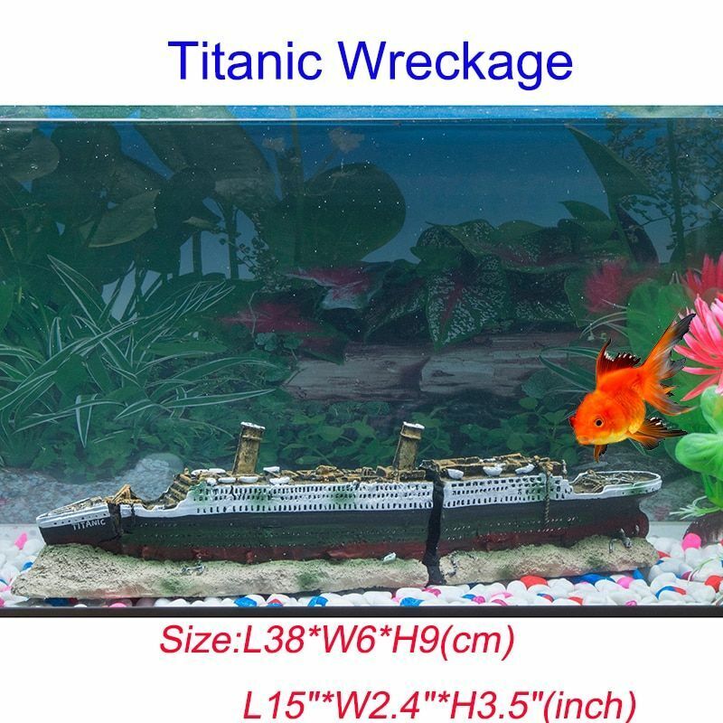 Aquarium Ornaments Titanic Wreckage Ship Cruises Fish Tank Decors Resin 38x6x9cm